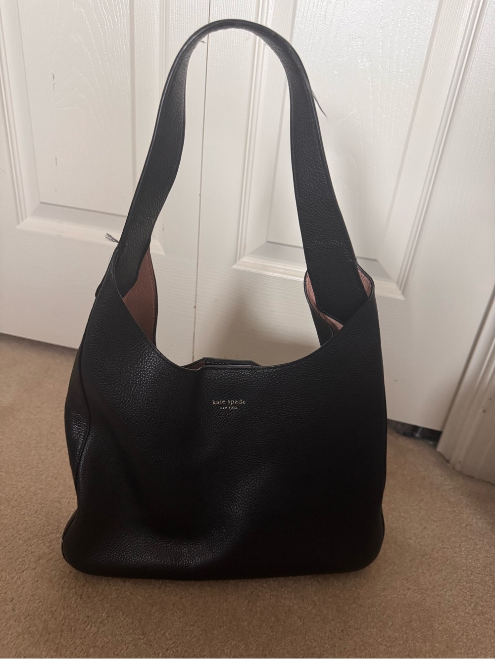 kate spade Black Pebbled Leather Shoulder Bag with Pink Interior